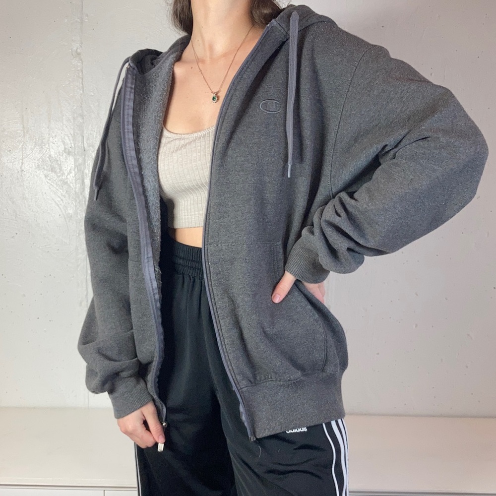 Dark Gray Champion Full Zip Hooded Sweatshirt